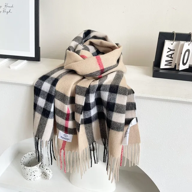 Burberry Nova Check beige negro blanco Cashmere bufanda 7