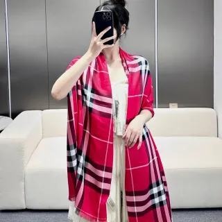 Burberry Nova Check Red Multicolor Oversized Fringed Shawl