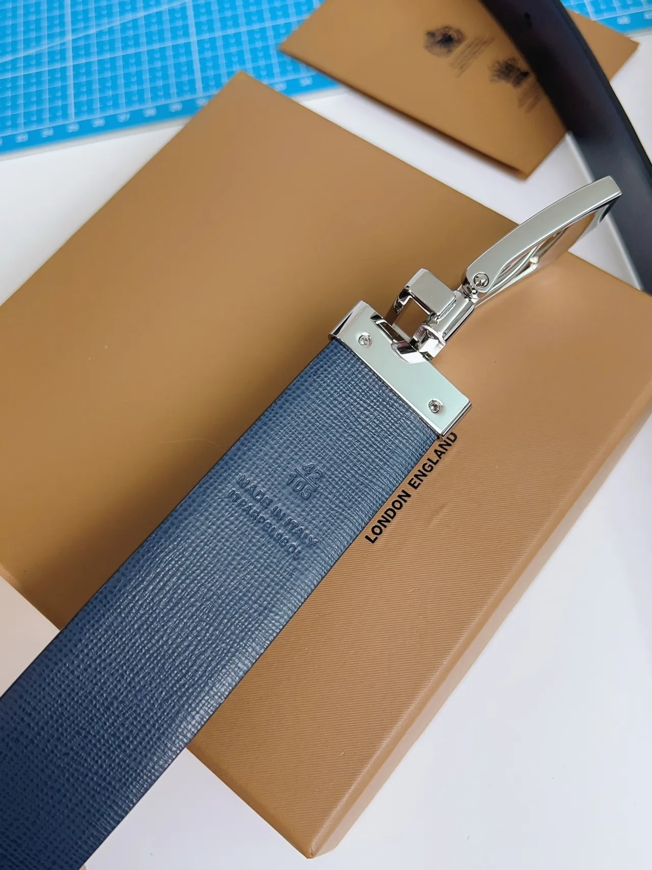 Burberry Reversible Buckle Black Textured Leather Belt 6