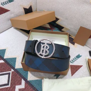 Burberry TB Ceinture Navy Blue et Black Check en Cuir