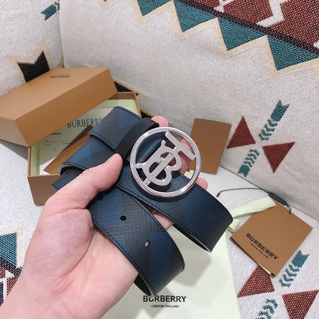 Burberry TB Belt Navy Blue and Black Check Leather Belt 2