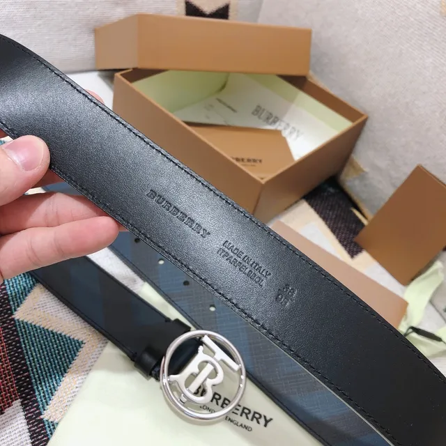 Burberry TB Belt Navy Blue and Black Check Leather Belt 3