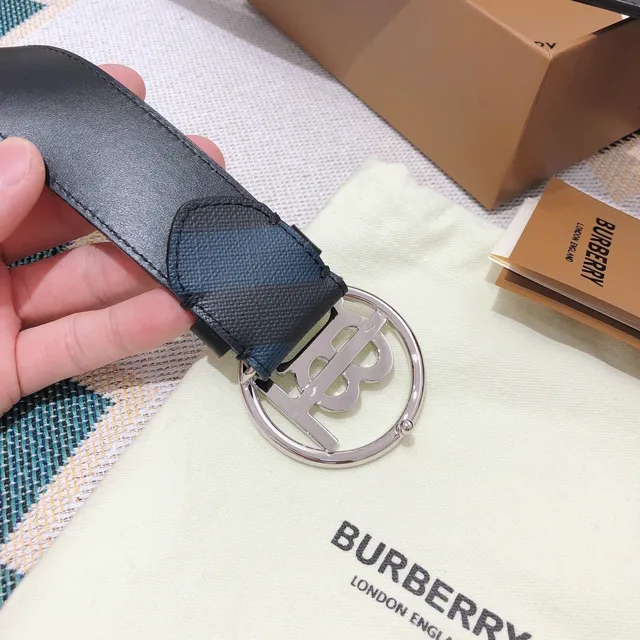 Burberry TB Belt Navy Blue and Black Check Leather Belt 5