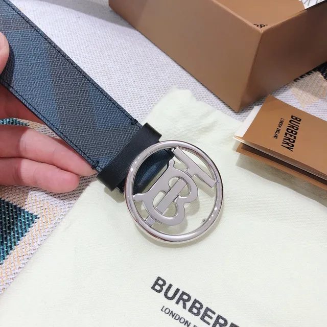 Burberry TB Belt Navy Blue and Black Check Leather Belt 6