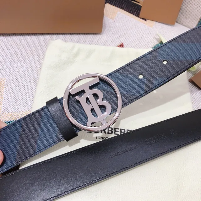 Burberry TB Belt Navy Blue and Black Check Leather Belt 7