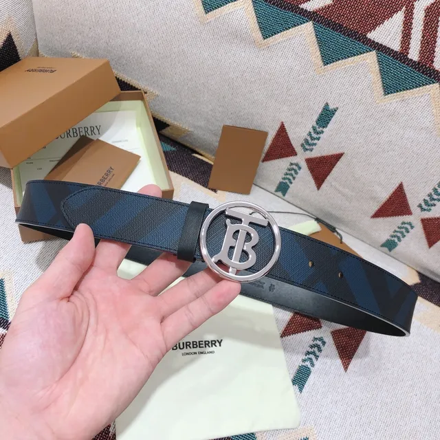 Burberry TB Belt Navy Blue and Black Check Leather Belt 8