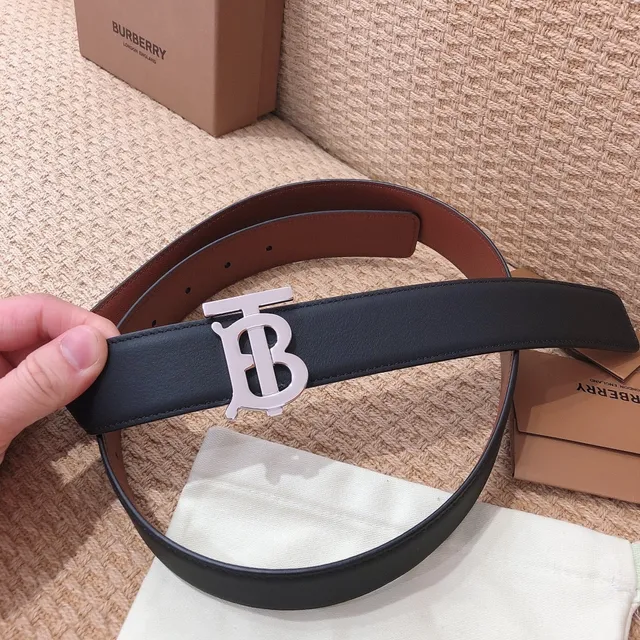 Burberry TB Monogram Belt Black and Brown Leather Belt 2