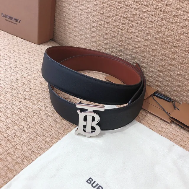 Burberry TB Monogram Belt Black and Brown Leather Belt 8