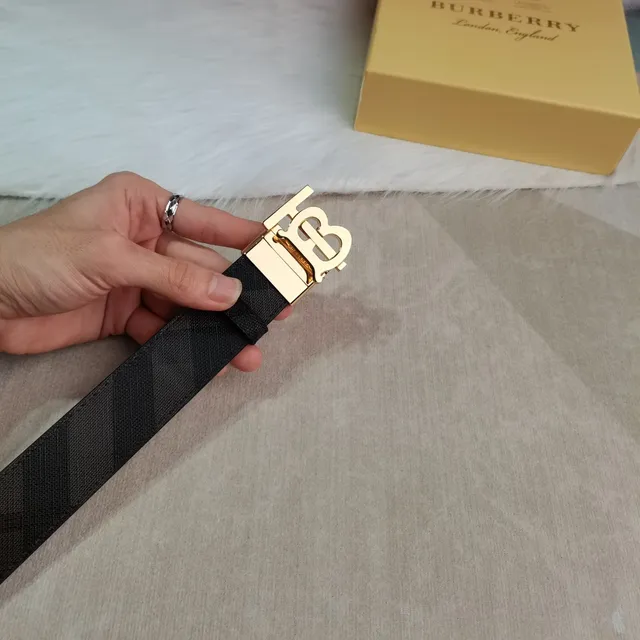 Burberry TB Monogram Gold-Tone Buckle Leather Belt 2
