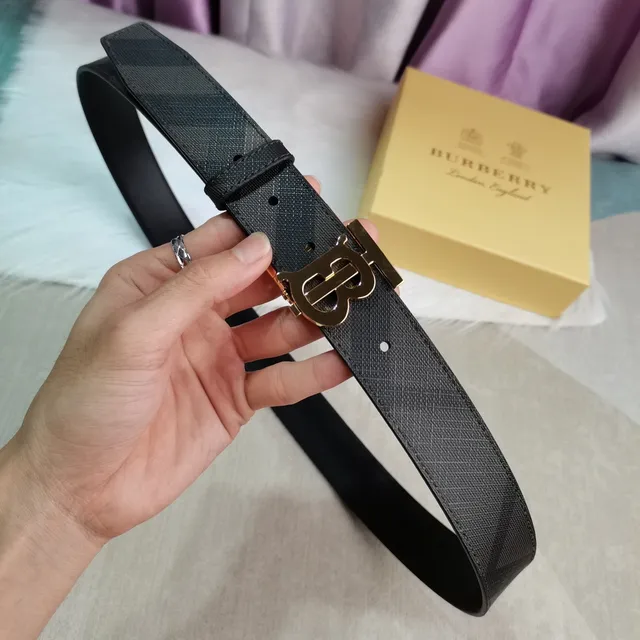 Burberry TB Monogram Gold-Tone Buckle Leather Belt 3