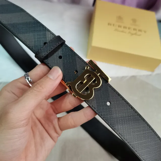 Burberry TB Monogram Gold-Tone Buckle Leather Belt 4