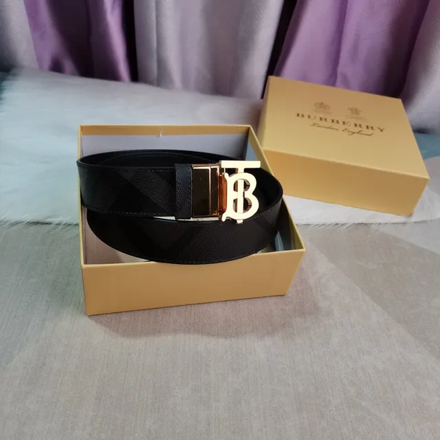Burberry TB Monogram Gold-Tone Buckle Leather Belt 5