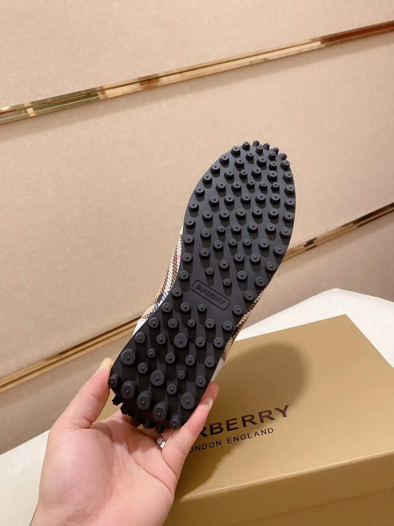 Burberry White Beige Check-Pattern Side Panel Perforated Mesh Toe Lifestyle Sneakers 2