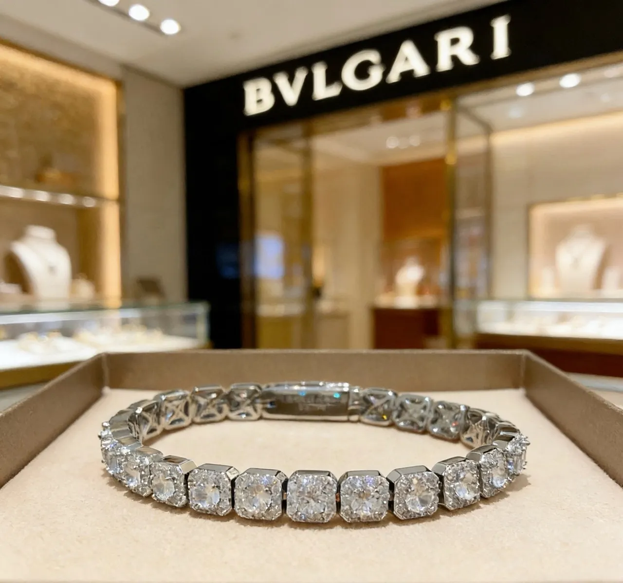 Bvlgari 铰接帕维光环方形切割宝石手链 6