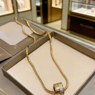 Bvlgari B.zero1 Gold Silver Braided Chain Rotating Double-Band Pendant Necklace