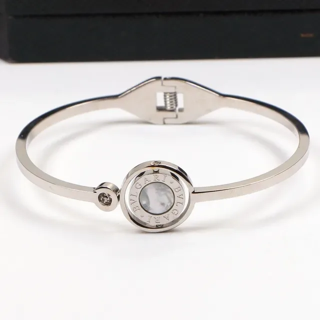 Bvlgari B.zero1 Gold Silver Hinged Bangle Circular Logo Medallion Bracelet 3