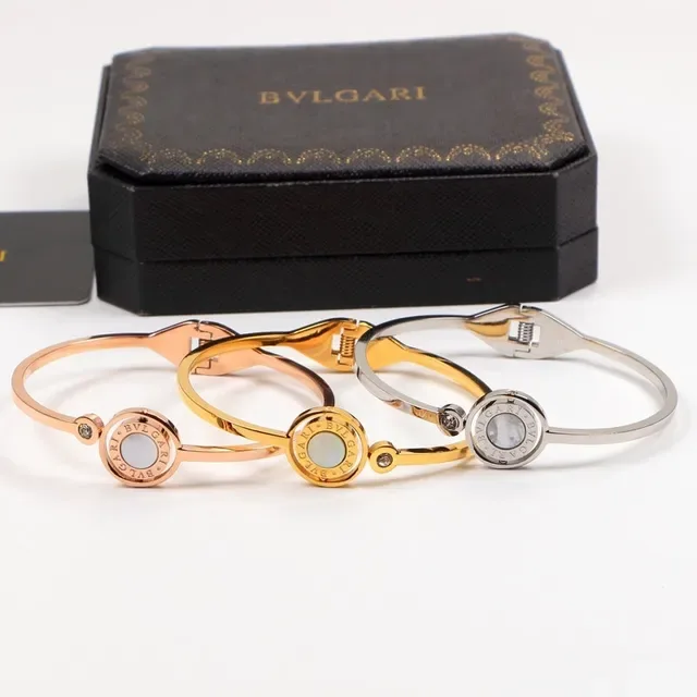 Bvlgari B.zero1 Gold Silver Hinged Bangle Circular Logo Medallion Bracelet 6