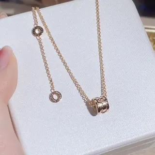 Bvlgari B.zero1 Gold Tubogas-Inspired Coiled Pendant Dual-Logo Circular Charms Necklace