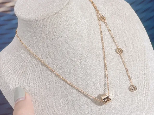Bvlgari B.zero1 ذهب Tubogas-مستوحى قلادة ملفوفة تعليقات دائرية مزدوجة الشعار قلادة 7