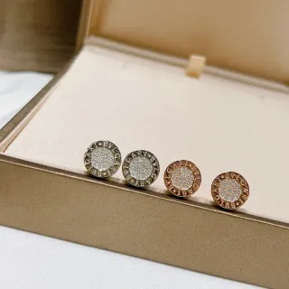 Bvlgari B.zero1 أقراط فضية ذهبية دائرية مرصعة بالخرز