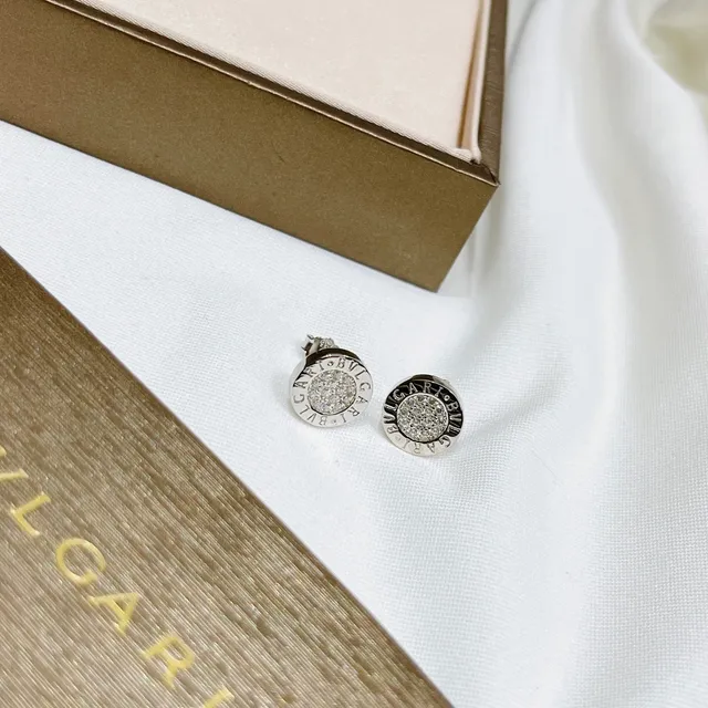 Bvlgari B.zero1 Silver Gold Circular Stud Pavé-Set Stones Earrings 6