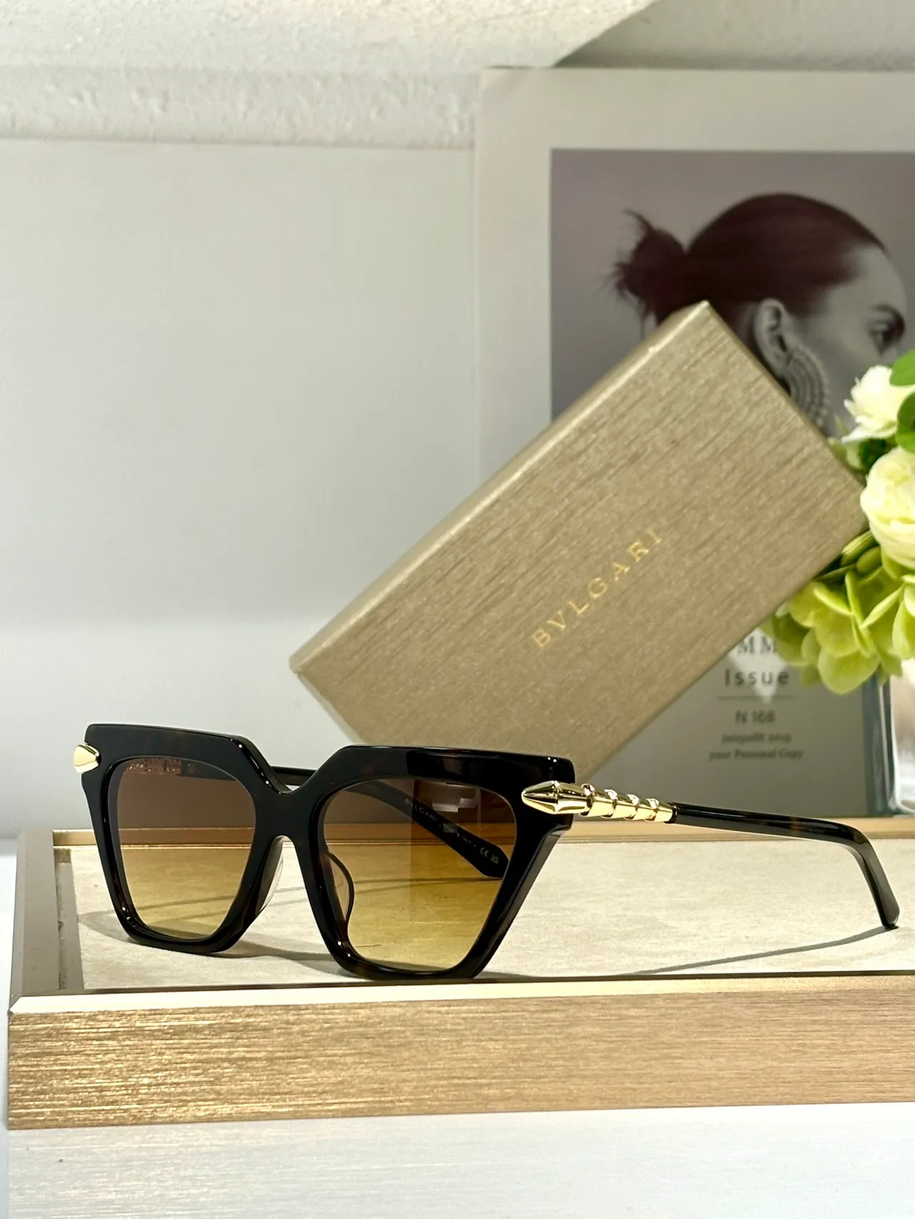 Bvlgari Brown Acetate Angular Frame Sunglasses 5