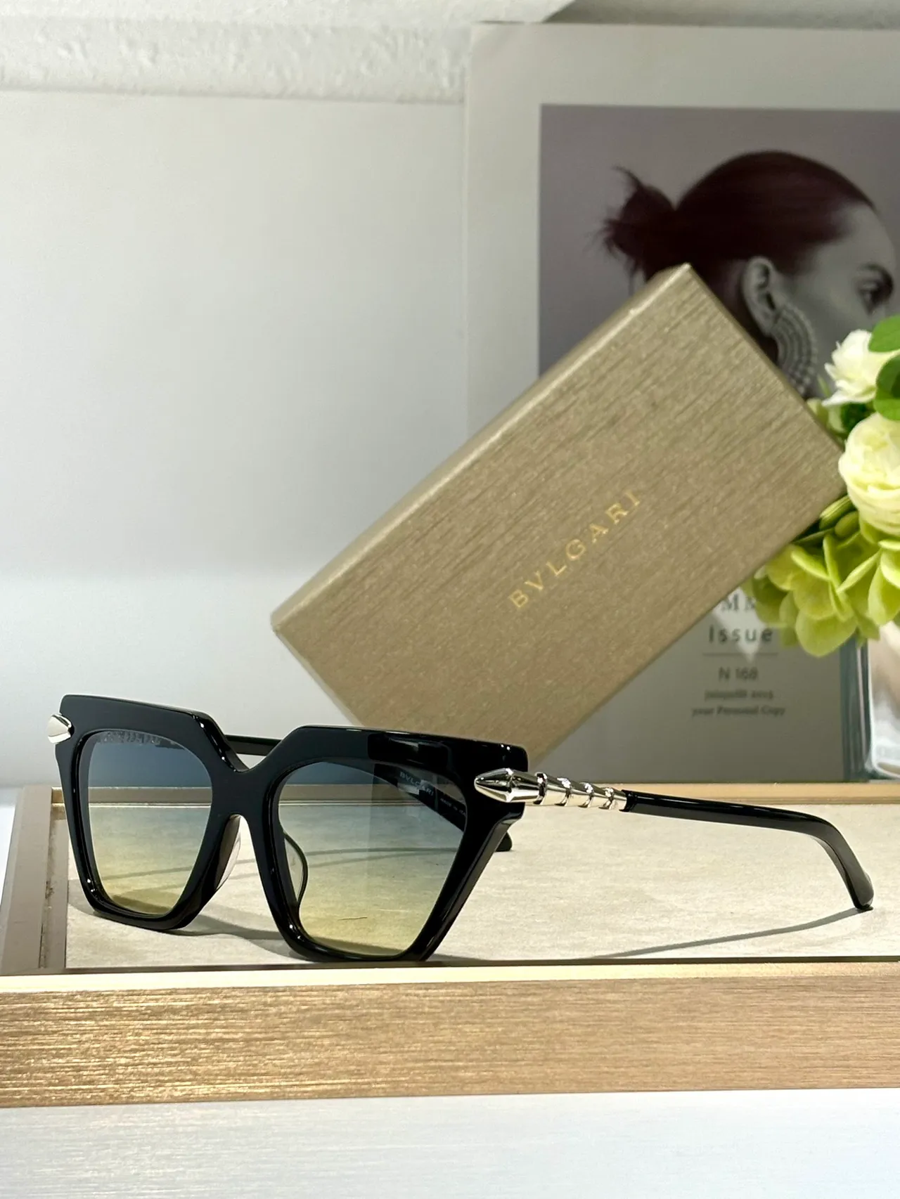 Bvlgari Brown Acetate Angular Frame Sunglasses 6