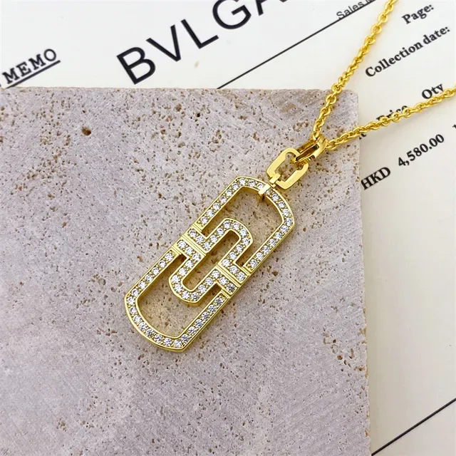 Bvlgari Geometric Mother-of-Pearl and Pavé Crystal Pendant Necklace 3