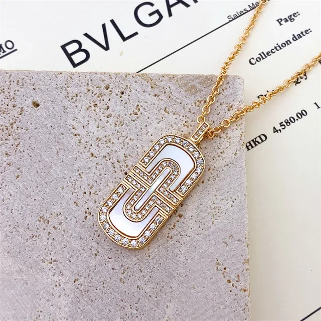Bvlgari Geometric Mother-of-Pearl and Pavé Crystal Pendant Necklace 9