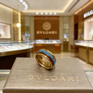 Bvlgari 黄金蓝色宽带搪瓷镶嵌戒指