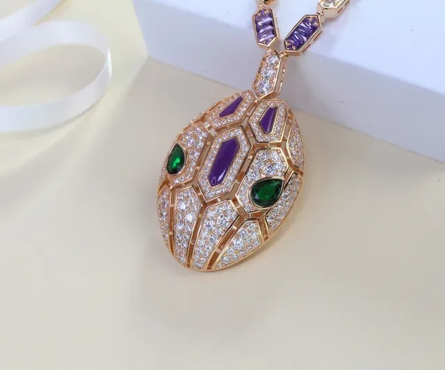 Bvlgari Colar com Diamantes Pavé-Set Geometric Tessellated Roxo Verde 2