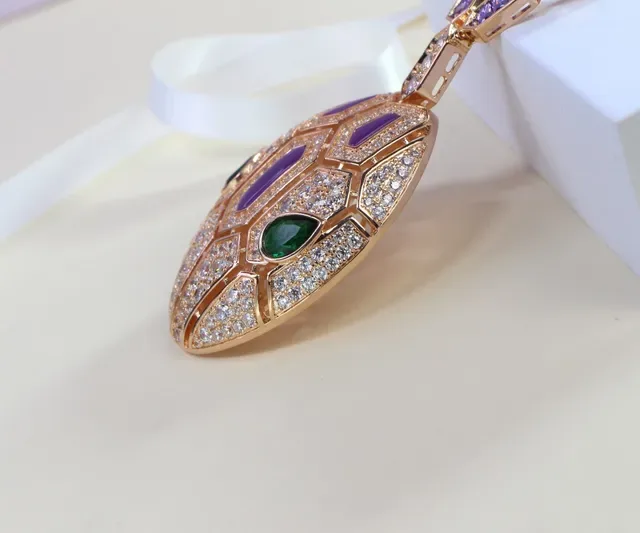 Bvlgari Colar com Diamantes Pavé-Set Geometric Tessellated Roxo Verde 5