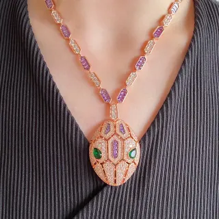 Bvlgari Serpenti Hexagonal Scale Emerald Eye Rose Gold Amethyst Diamond Necklace