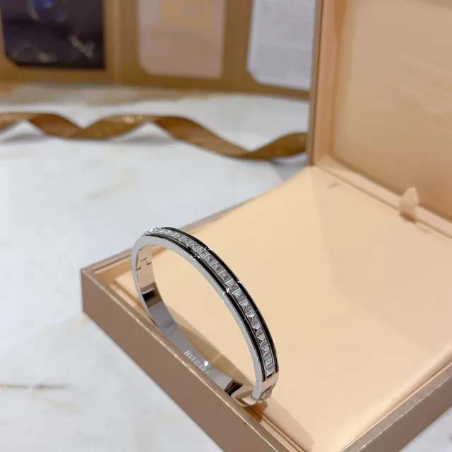 Bvlgari فضي أبيض سوار مفصل حجارة Pavé-Set 6