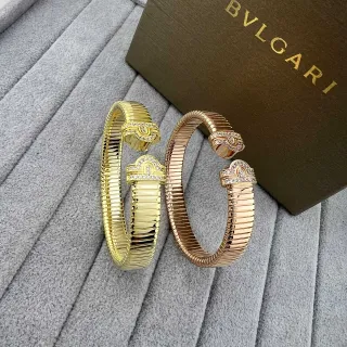 Bvlgari Tubogas Pavé Diamond Clasp Yellow and Rose Gold Bracelets