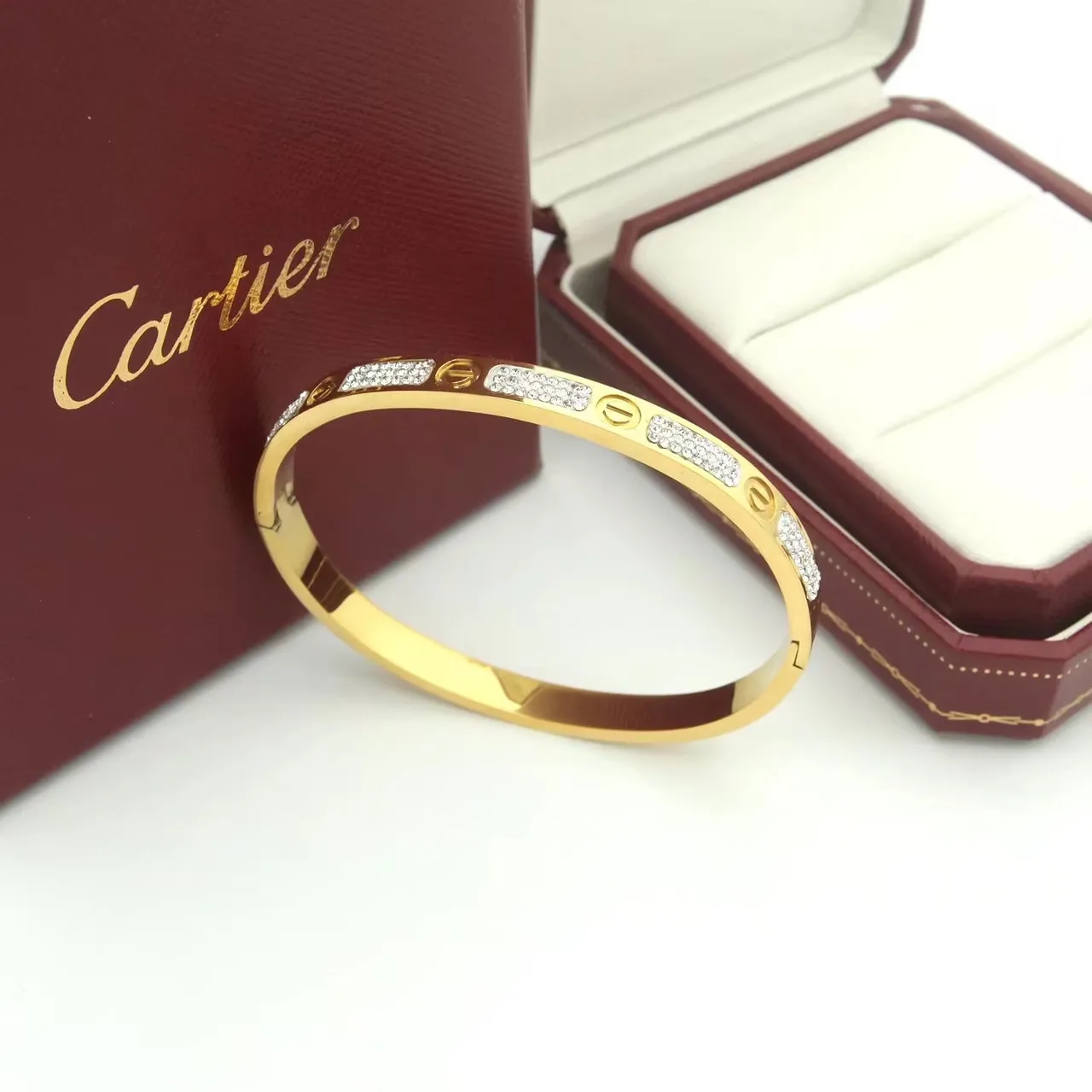 Cartier Juste un Clou Gold Silver Hinged Bangle Pavé-Set Crystals Bracelet 2