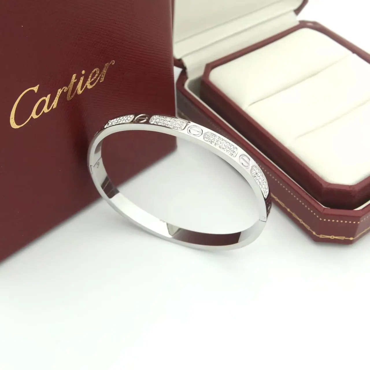 Cartier Juste un Clou Gold Silver Hinged Bangle Pavé-Set Crystals Bracelet 3