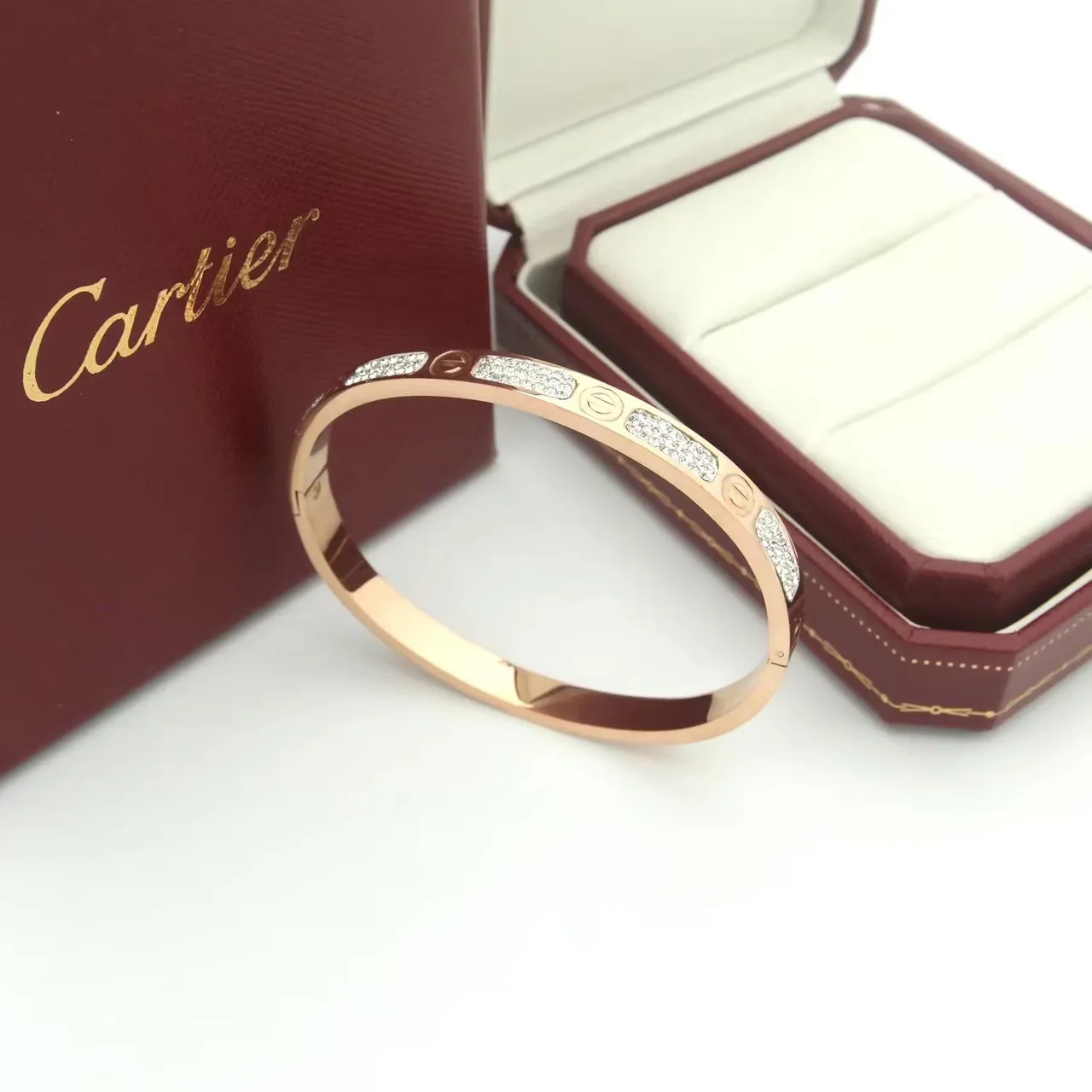 Cartier Juste un Clou Gold Silver Hinged Bangle Pavé-Set Crystals Bracelet 4