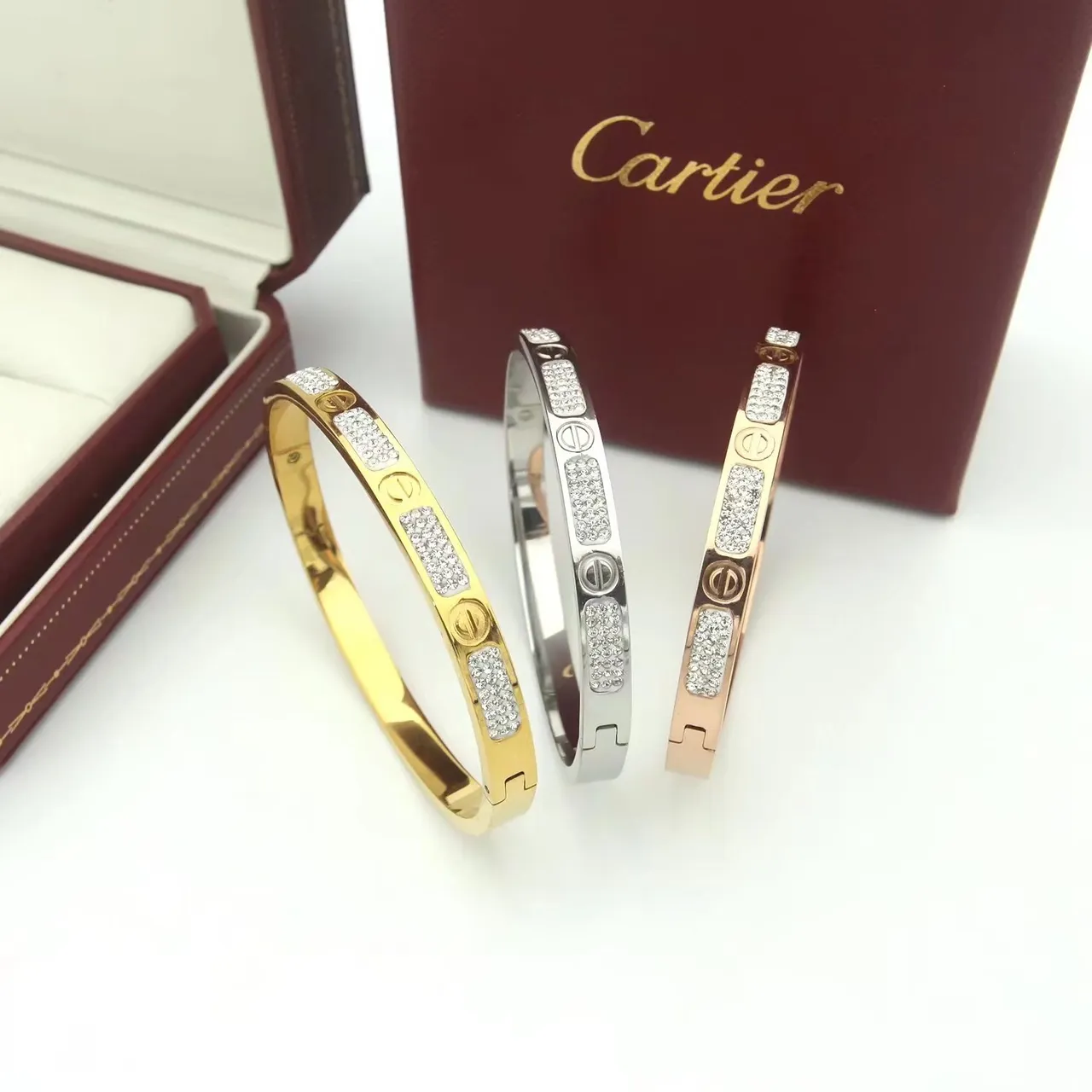 Cartier Juste un Clou Gold Silver Hinged Bangle Pavé-Set Crystals Bracelet 5