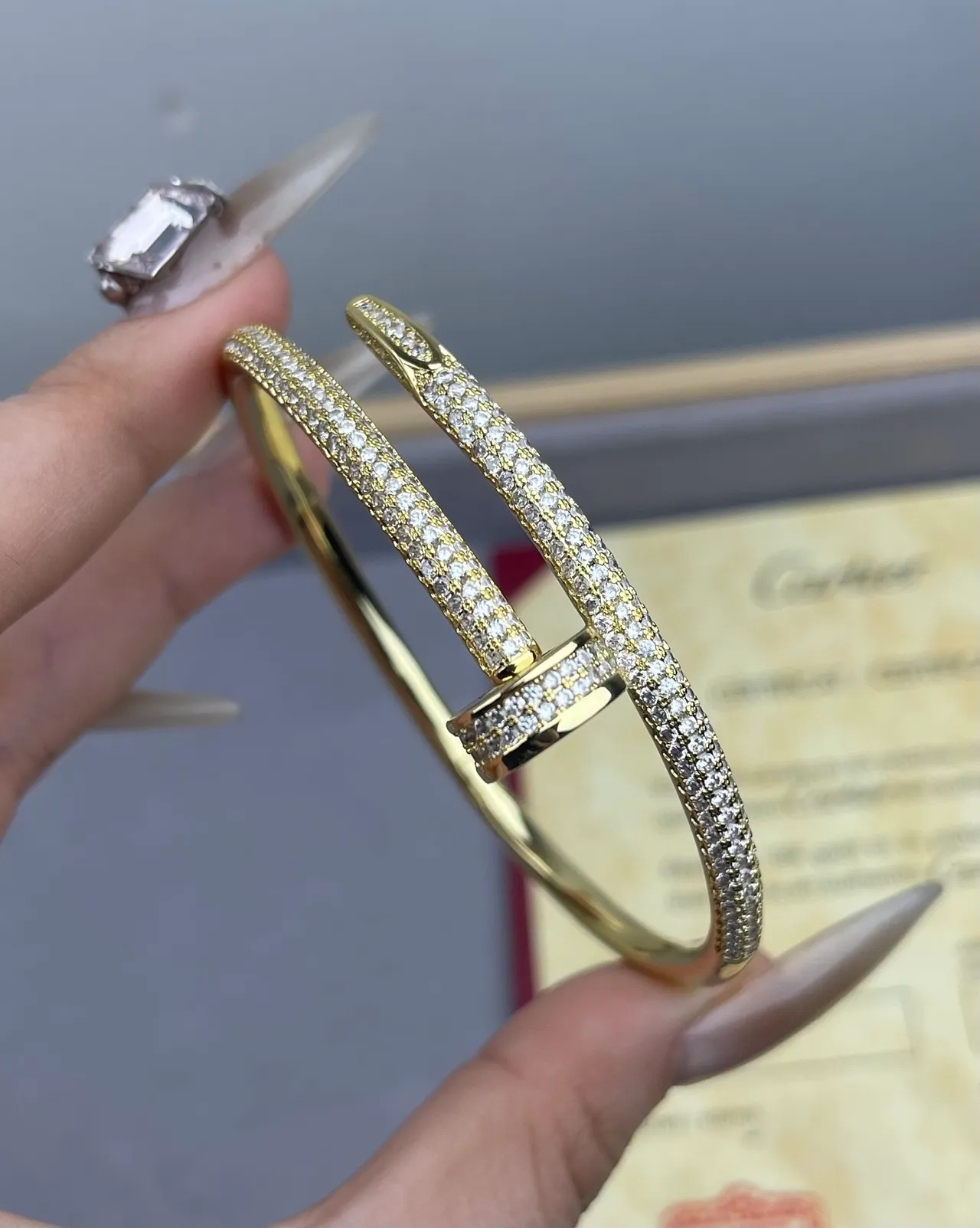 Cartier Juste un Clou Pavé Two-Tone Gold Open Bangle Bracelets 2