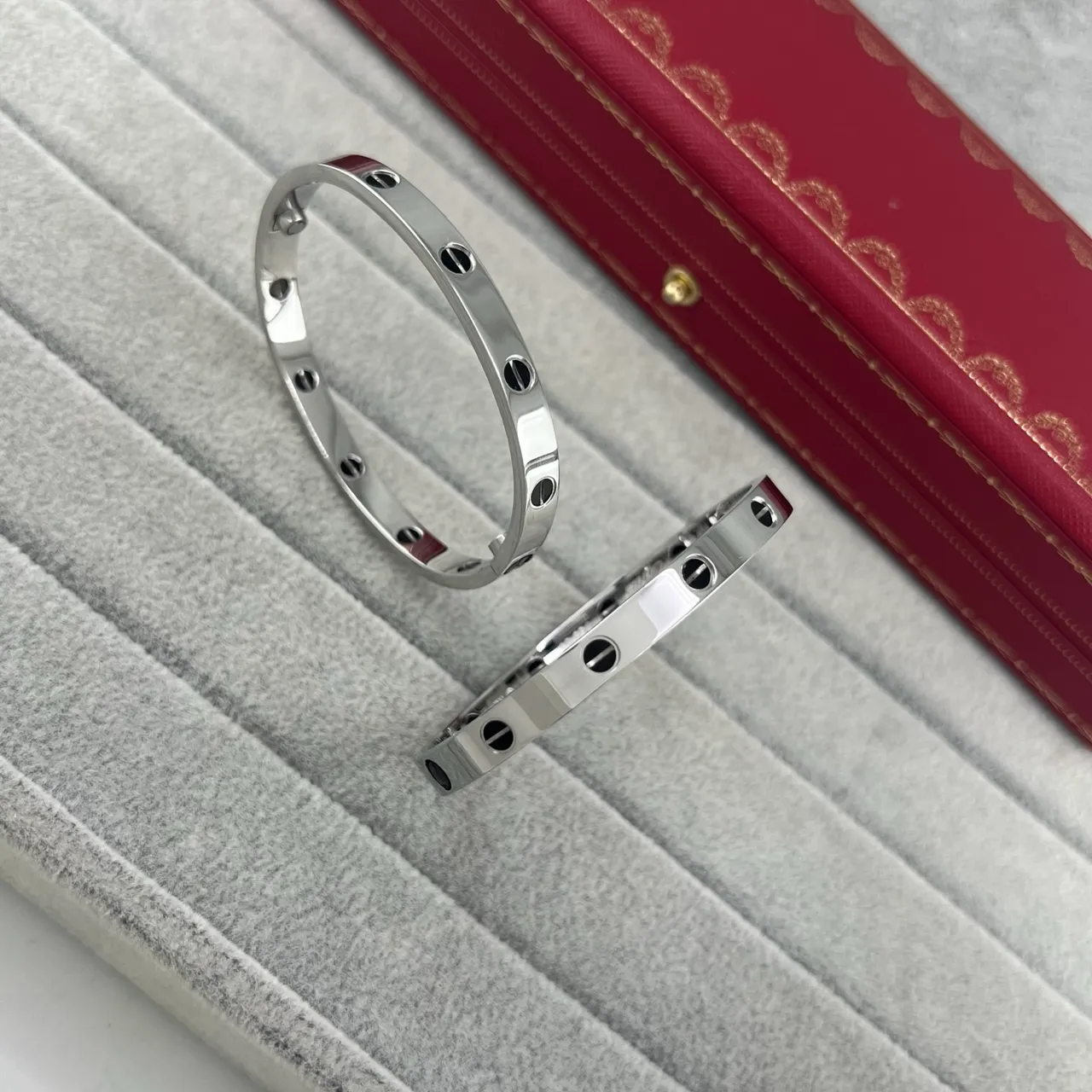 Cartier Juste un Clou Silver Black Screw-Motif Integrated Ring Bracelet 6