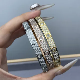 Cartier Love পাবে-সেট স্ক্রু মোটিফ রিজিড ব্যাঙ্গেল ব্রেসলেট