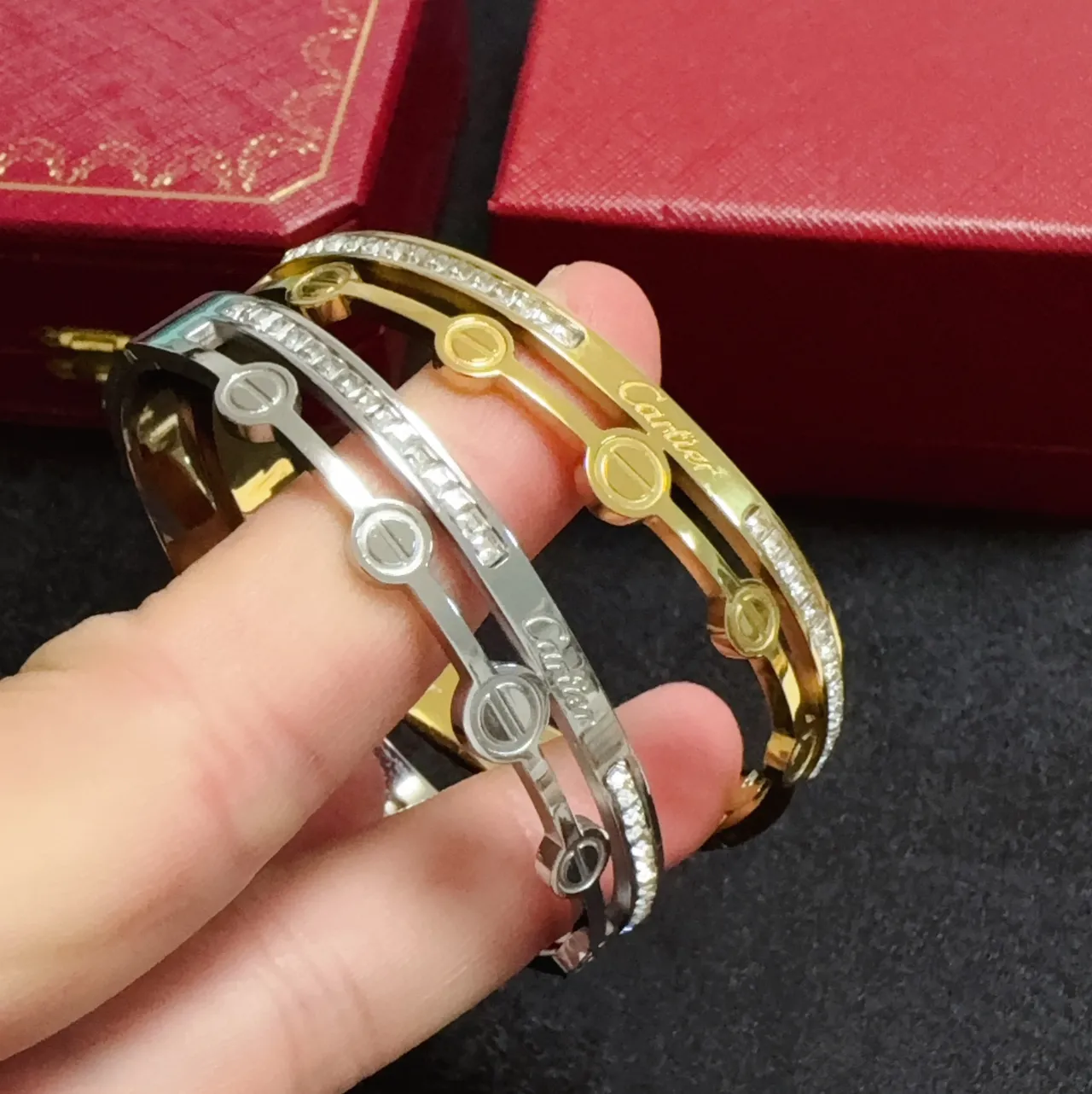Cartier Love সোনা রূপা ডাবল-ব্যান্ড ব্যাঙ্গেল স্ক্রু মোটিফ ব্রেসলেট 2