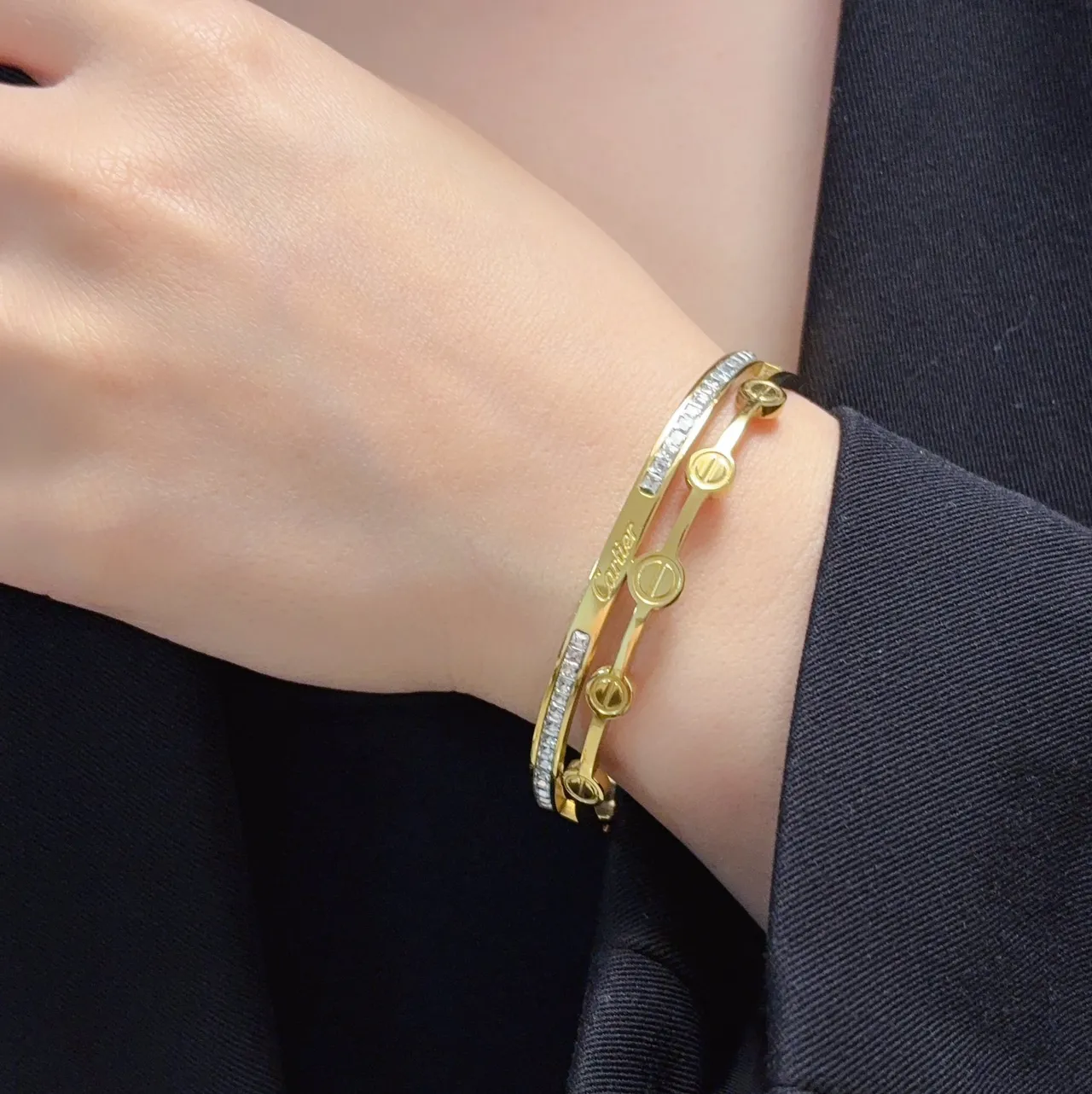 Cartier Love সোনা রূপা ডাবল-ব্যান্ড ব্যাঙ্গেল স্ক্রু মোটিফ ব্রেসলেট 9