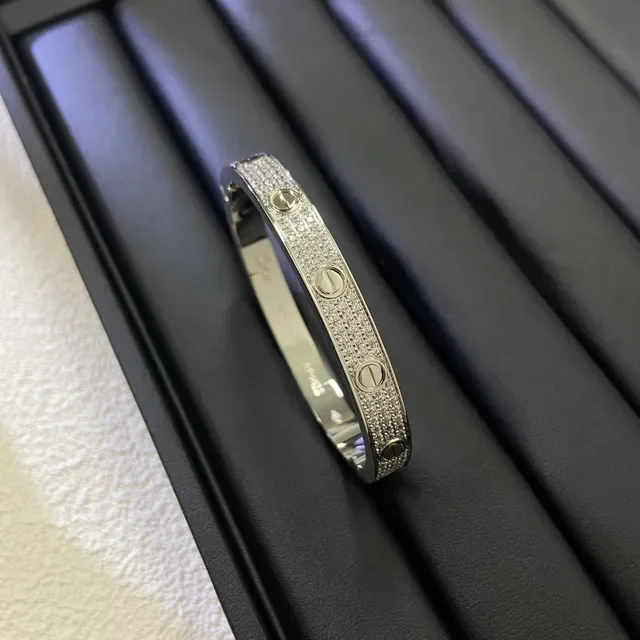 Cartier Love সোনা রুপা হিঞ্জড ব্যাঙ্গেল প্যাভে সেট ব্রেসলেট 6