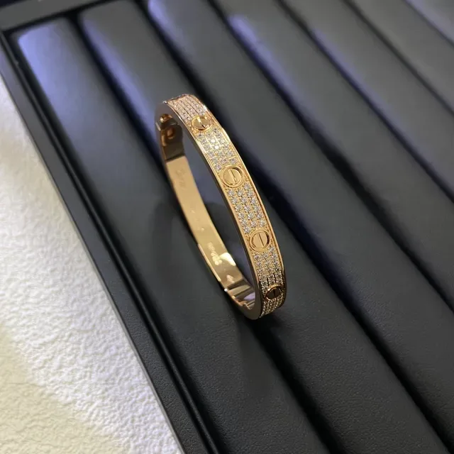 Cartier Love সোনা রুপা হিঞ্জড ব্যাঙ্গেল প্যাভে সেট ব্রেসলেট 7