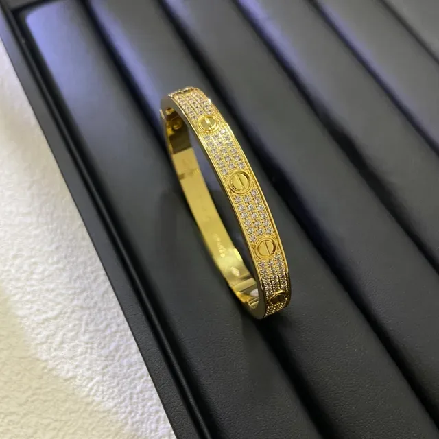 Cartier Love সোনা রুপা হিঞ্জড ব্যাঙ্গেল প্যাভে সেট ব্রেসলেট 8