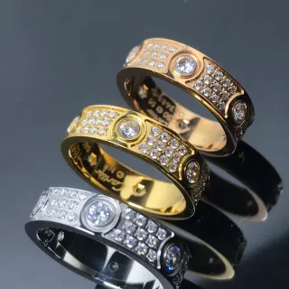 Cartier Love Gold Silver Pavé-Diamond Encrusted Screw-Motif Bezel Ring