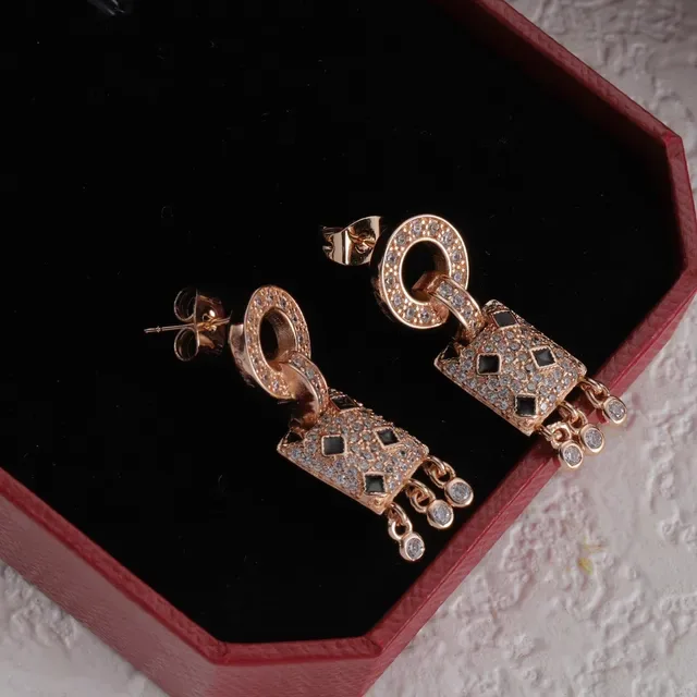 Cartier Red Gold Pavé-Set Square Pendant Earrings 4