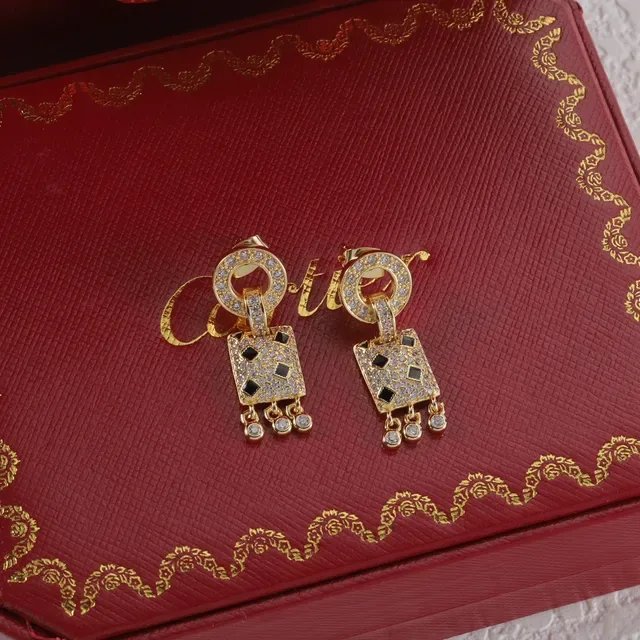 Cartier Red Gold Pavé-Set Square Pendant Earrings 7